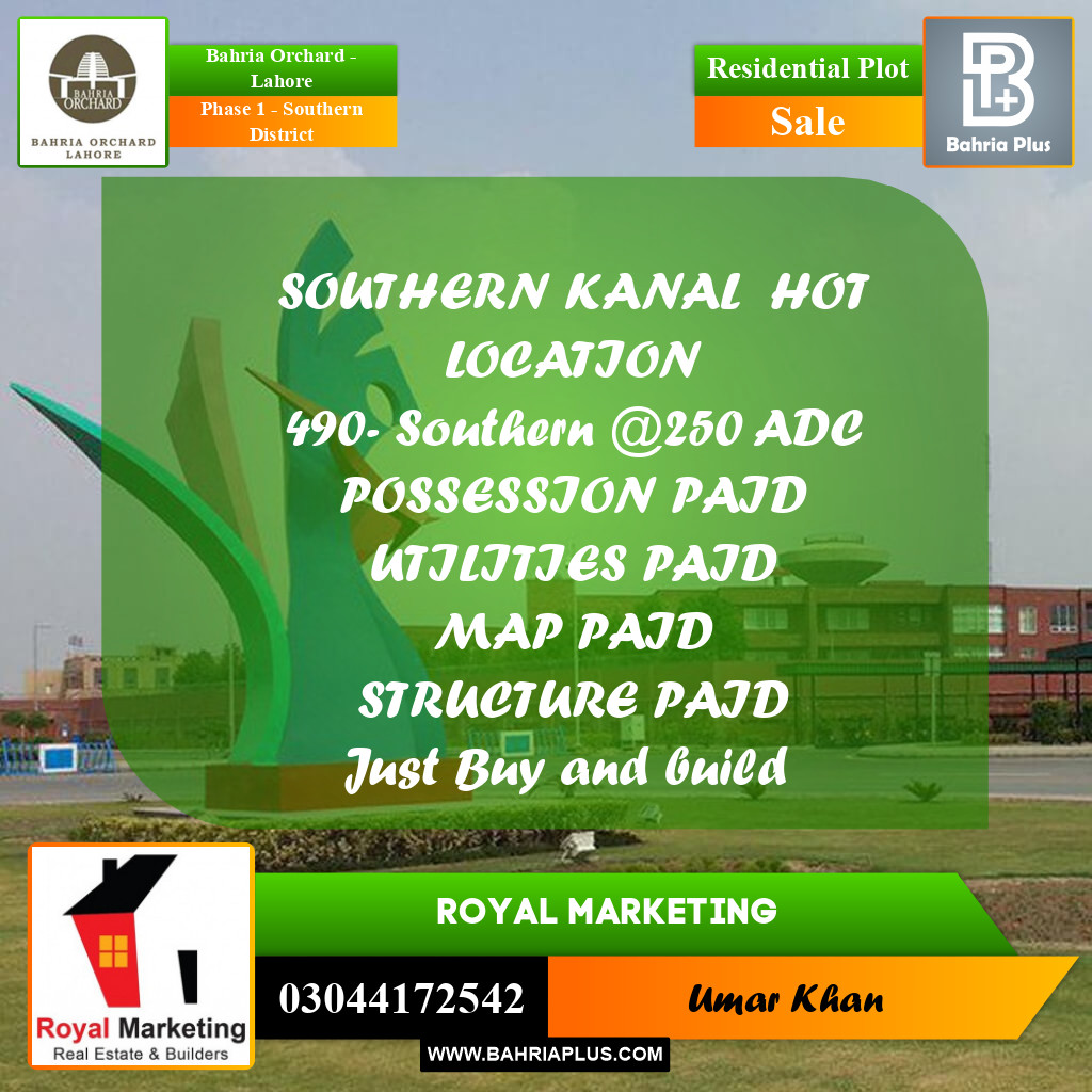Residential Plot for Sale in Phase 1 - Southern District -  Bahria Orchard, Lahore - (BP-166617)