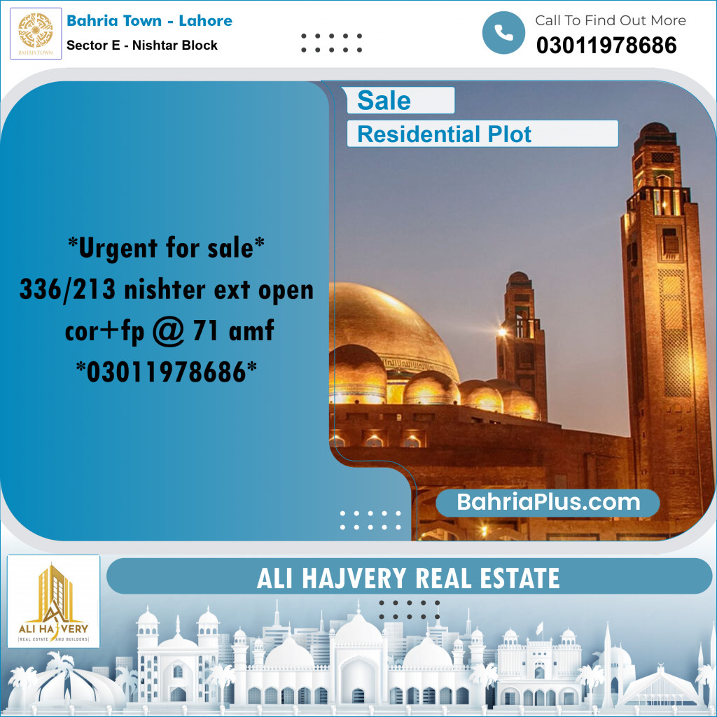 Residential Plot for Sale in Sector E - Nishtar Block -  Bahria Town, Lahore - (BP-166634)