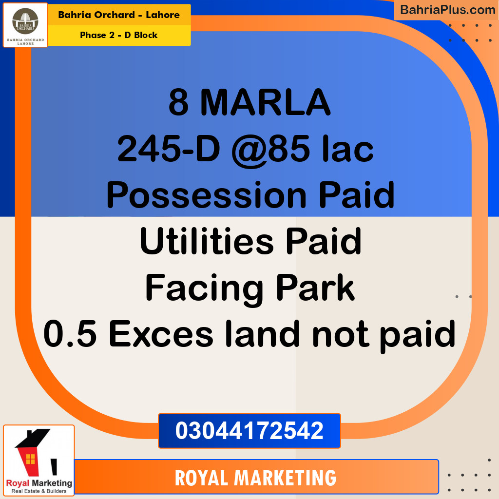 Residential Plot for Sale in Phase 2 - D Block -  Bahria Orchard, Lahore - (BP-166640)