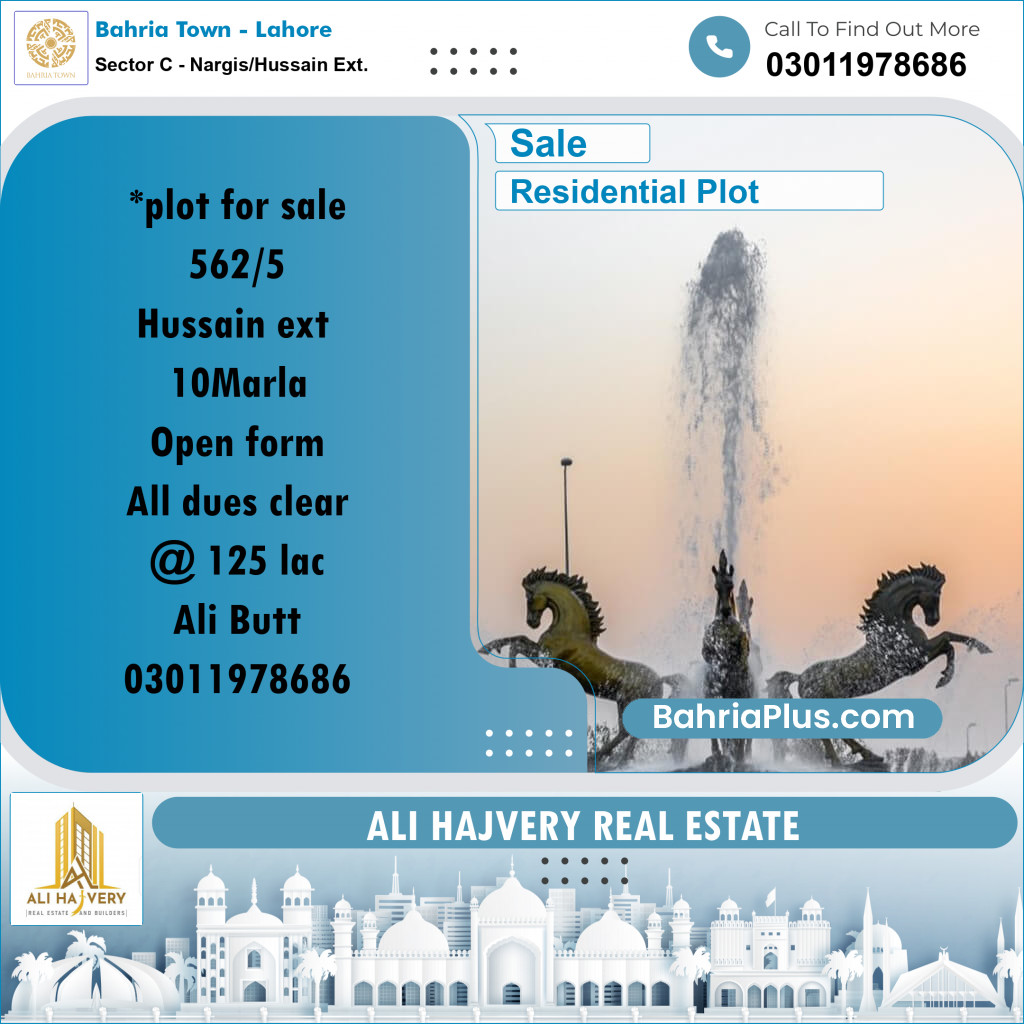 Residential Plot for Sale in Sector C - Nargis/Hussain Ext. -  Bahria Town, Lahore - (BP-166646)