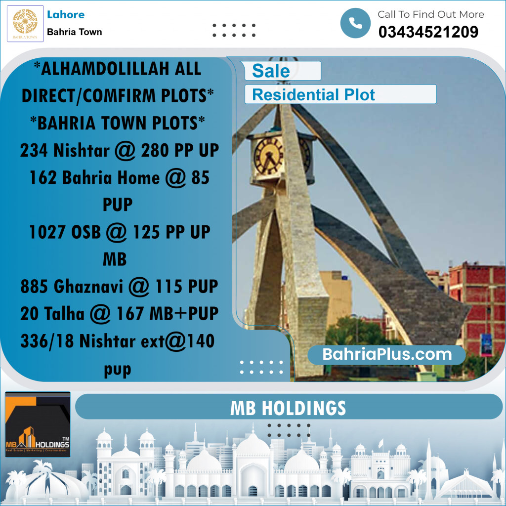 Residential Plot for Sale in Sector E - Nishtar Block -  Bahria Town, Lahore - (BP-166654)