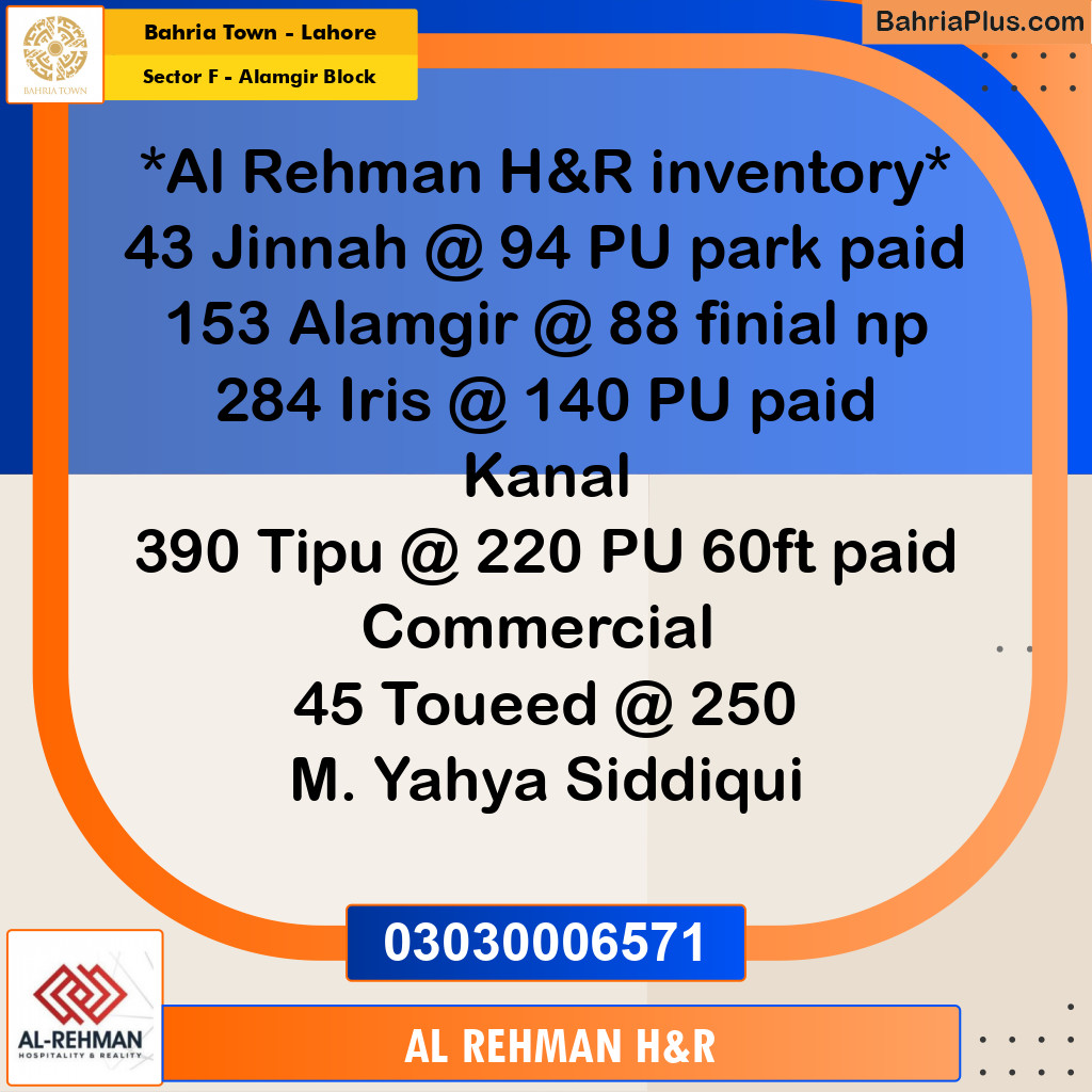 Residential Plot for Sale in Sector F - Alamgir Block -  Bahria Town, Lahore - (BP-166659)