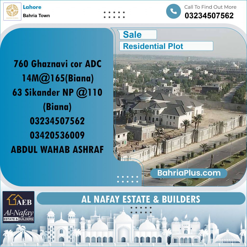 Residential Plot for Sale in Sector F - Ghaznavi Block -  Bahria Town, Lahore - (BP-166673)