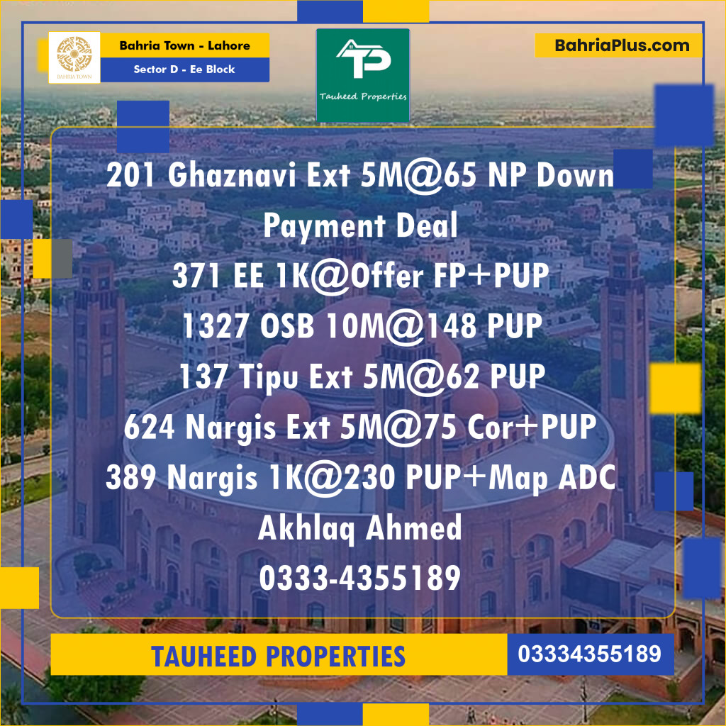 Residential Plot for Sale in Sector D - EE Block -  Bahria Town, Lahore - (BP-166685)