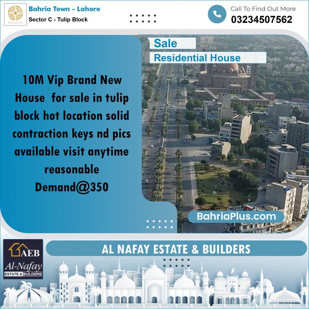 Residential House for Sale in Sector C - Tulip Block -  Bahria Town, Lahore - (BP-166686)