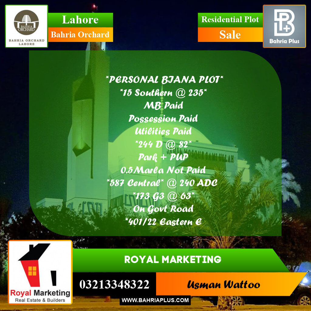 Residential Plot for Sale in Phase 1 - Southern District -  Bahria Orchard, Lahore - (BP-166707)