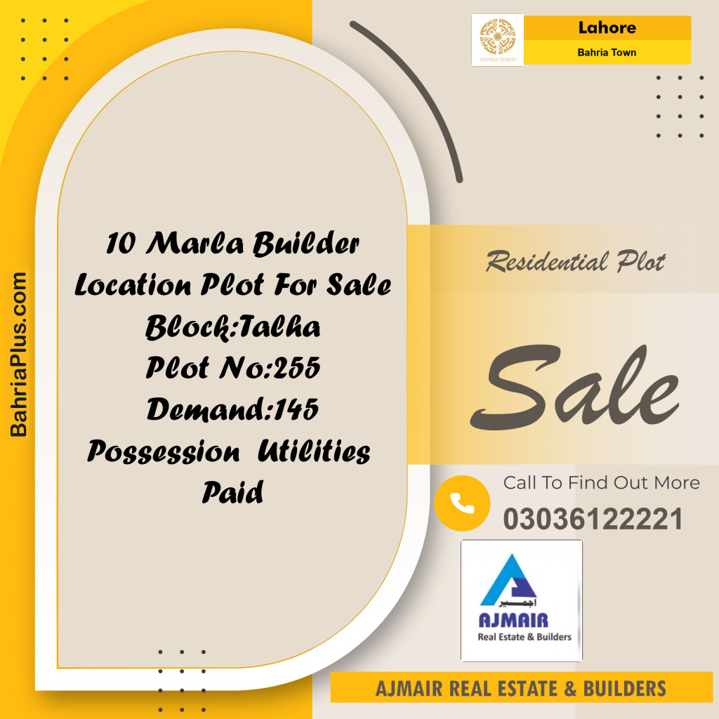 Residential Plot for Sale in Sector F - Talha Block -  Bahria Town, Lahore - (BP-166717)
