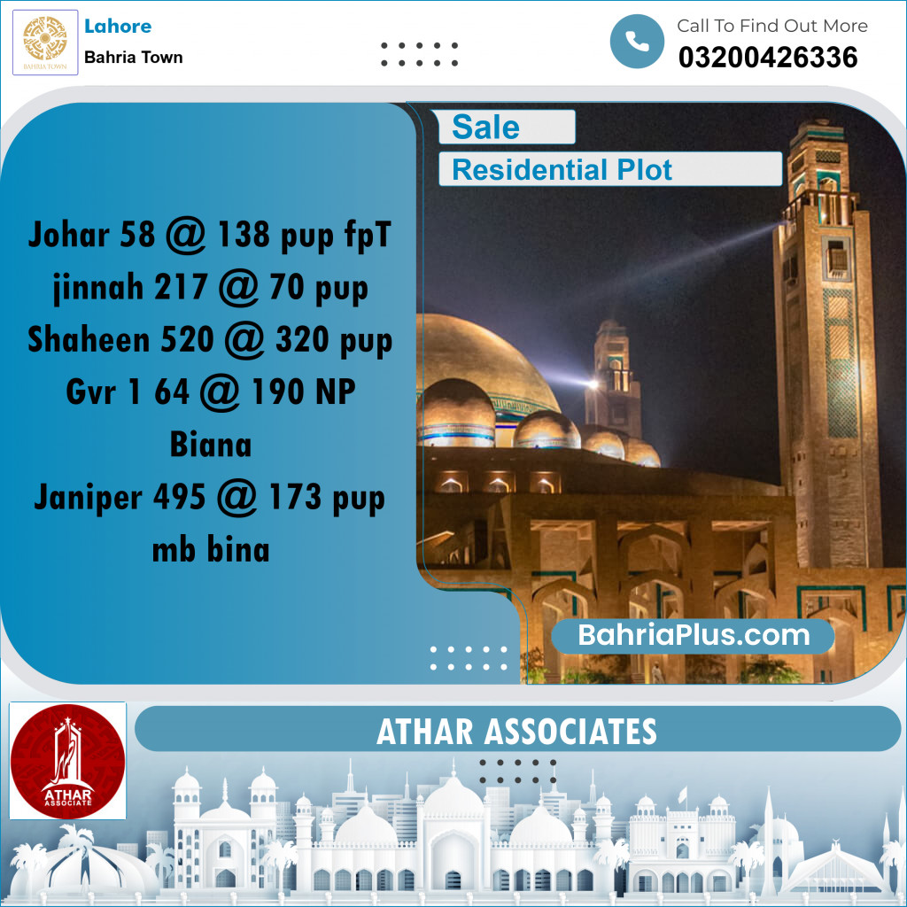 Residential Plot for Sale in Sector E - Johar Block -  Bahria Town, Lahore - (BP-166738)