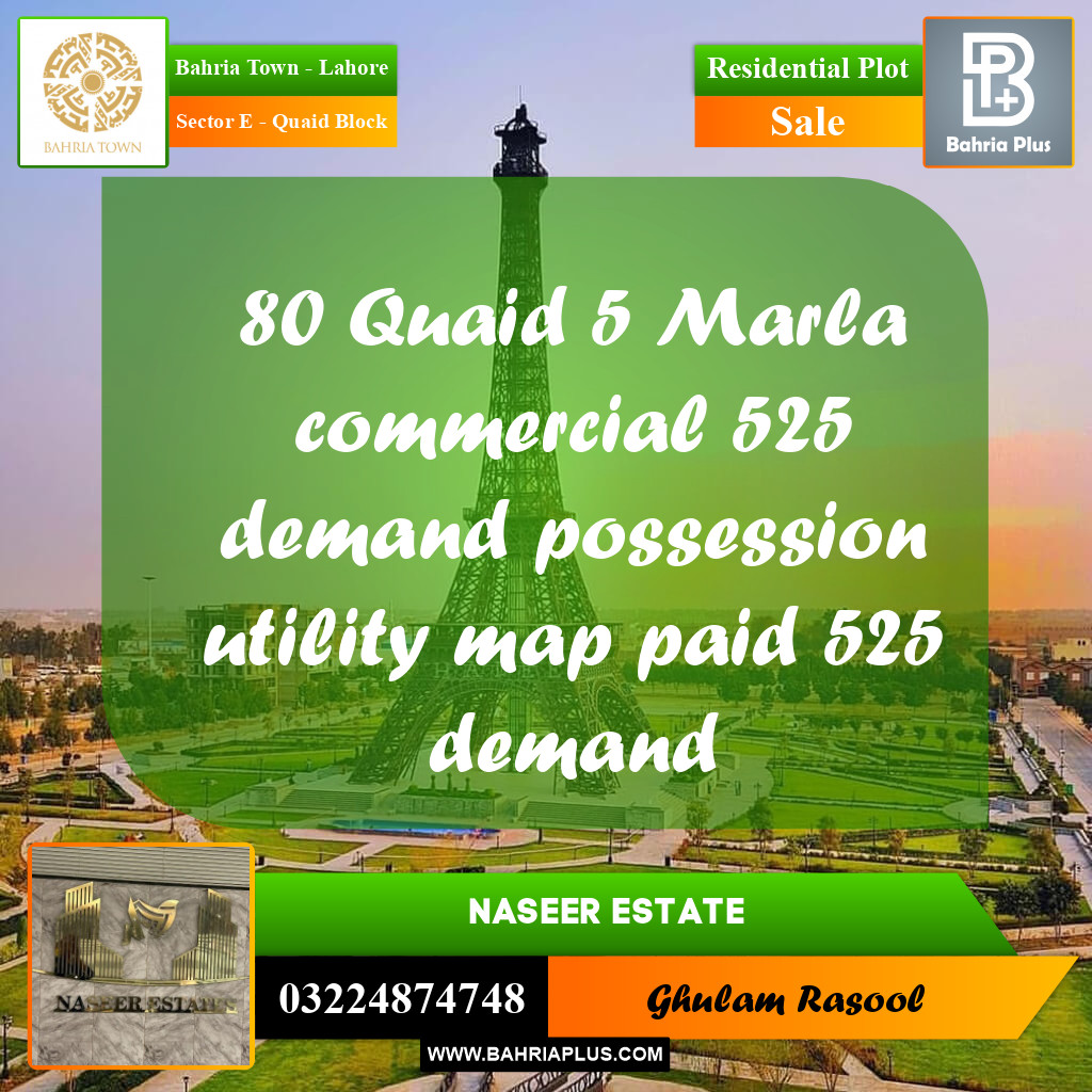 Residential Plot for Sale in Sector E - Quaid Block -  Bahria Town, Lahore - (BP-166751)