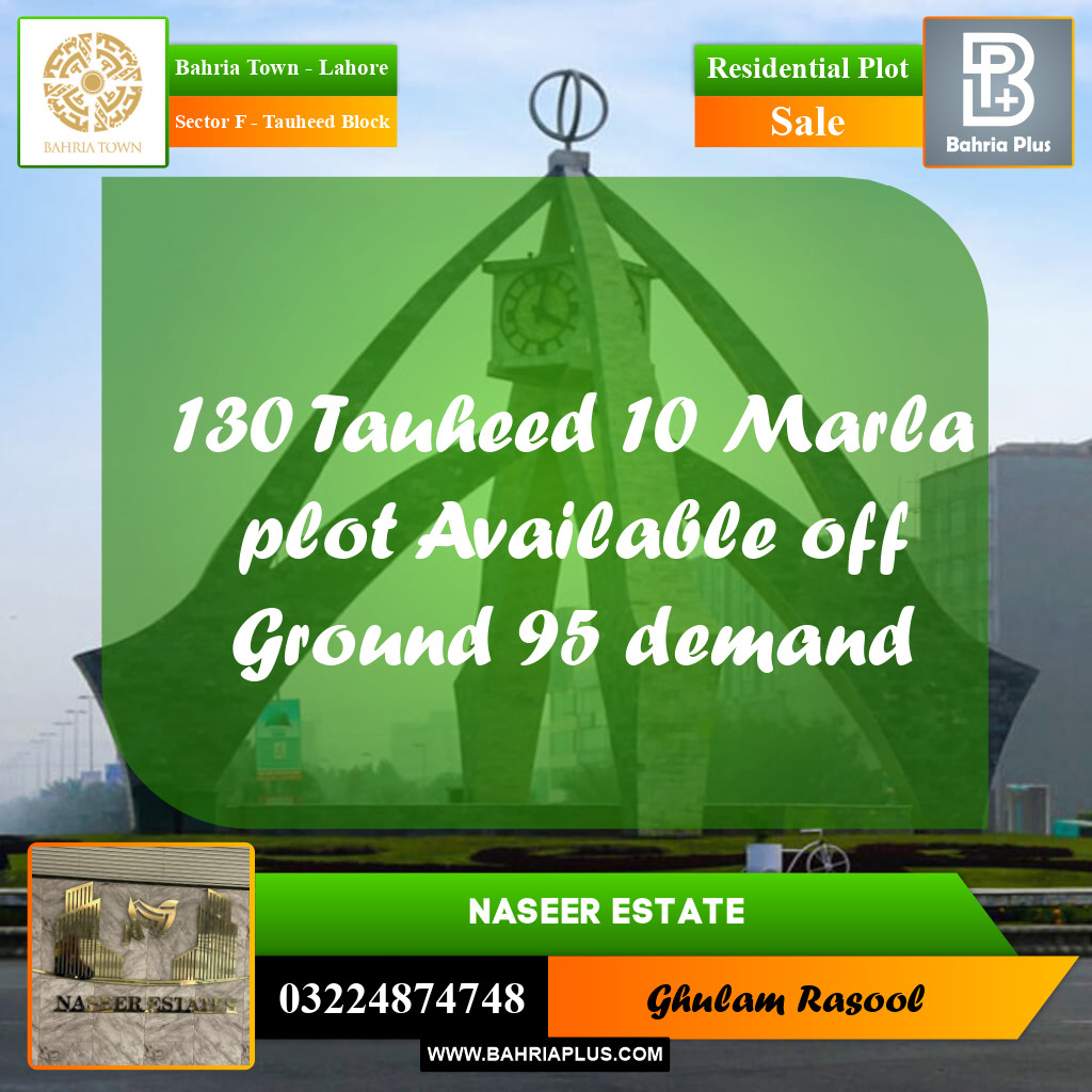 Residential Plot for Sale in Sector F - Tauheed Block -  Bahria Town, Lahore - (BP-166754)