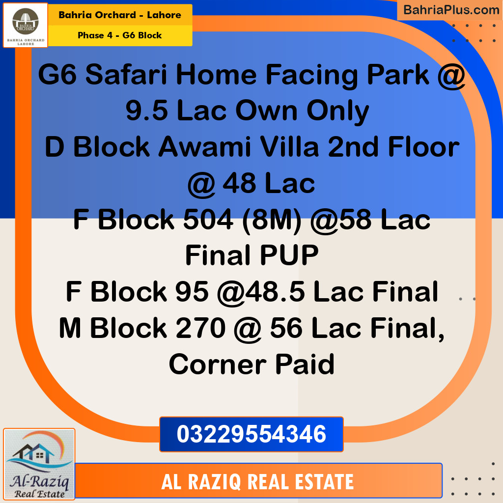 Residential Plot for Sale in Phase 4 - G6 Block -  Bahria Orchard, Lahore - (BP-166759)