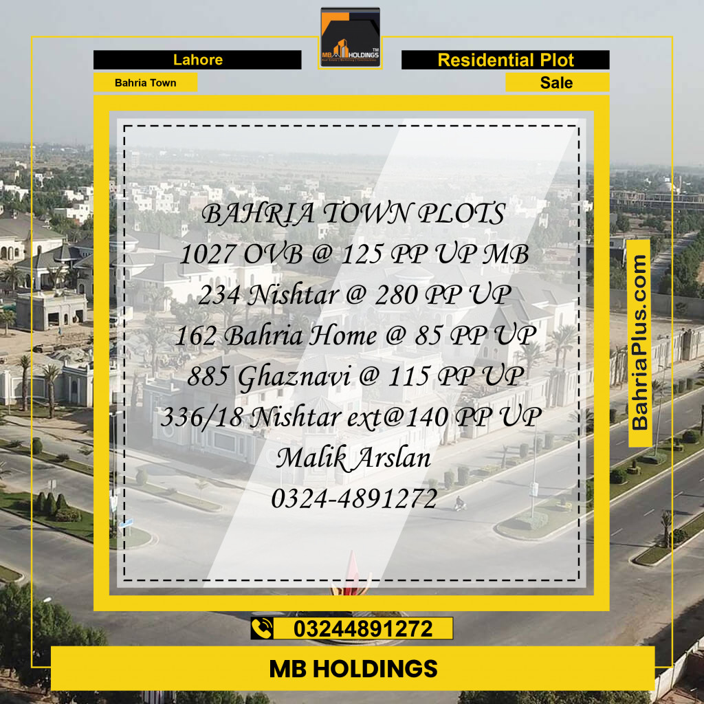 Residential Plot for Sale in Overseas B -  Bahria Town, Lahore - (BP-166764)