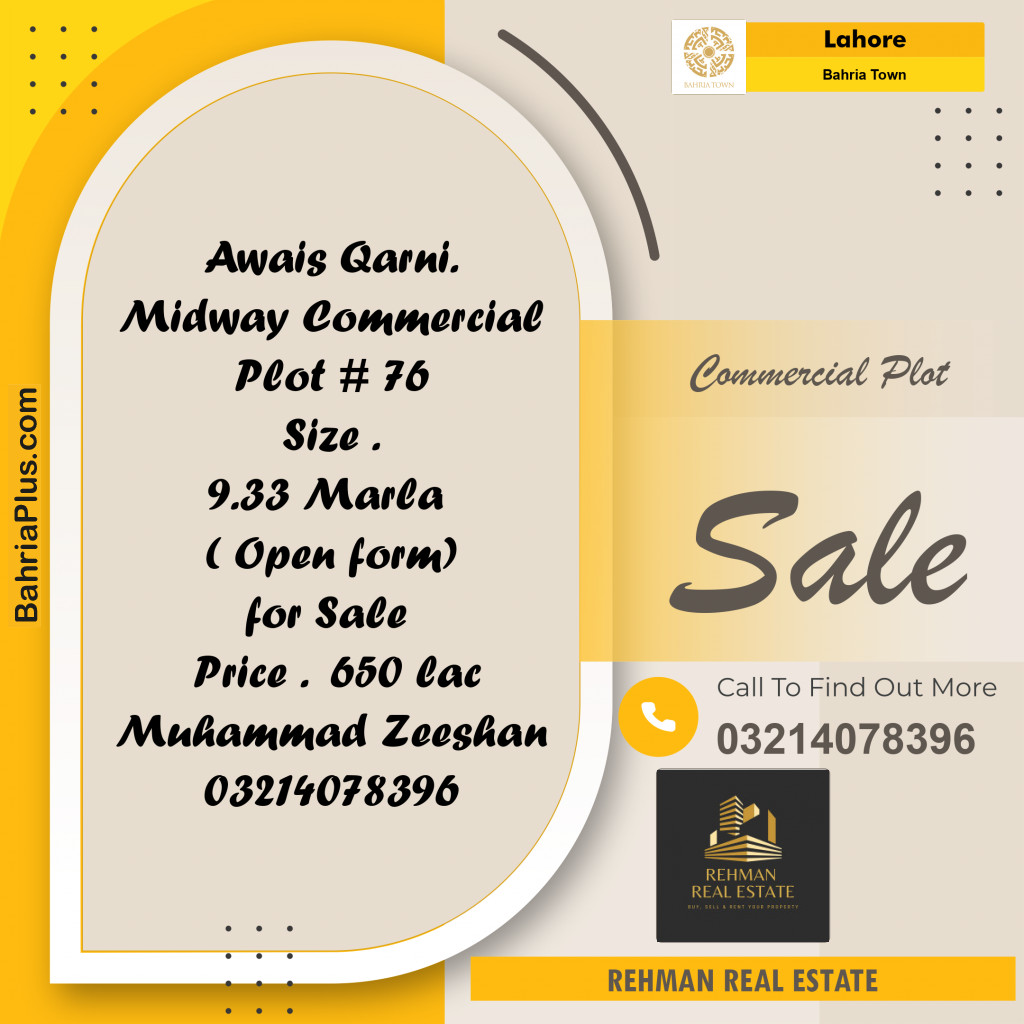 Commercial Plot for Sale in Midway Commercial -  Bahria Town, Lahore - (BP-166778)