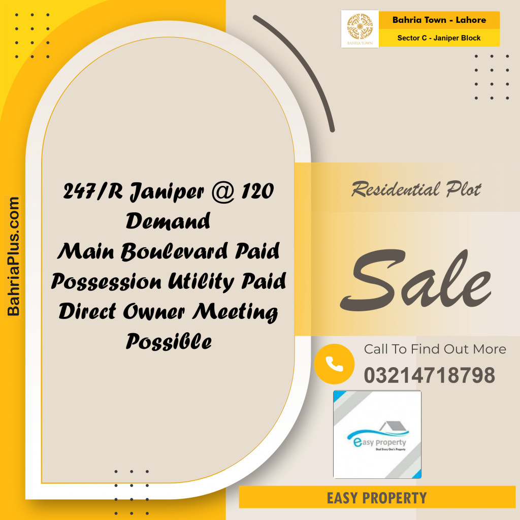 Residential Plot for Sale in Sector C - Janiper Block -  Bahria Town, Lahore - (BP-166780)