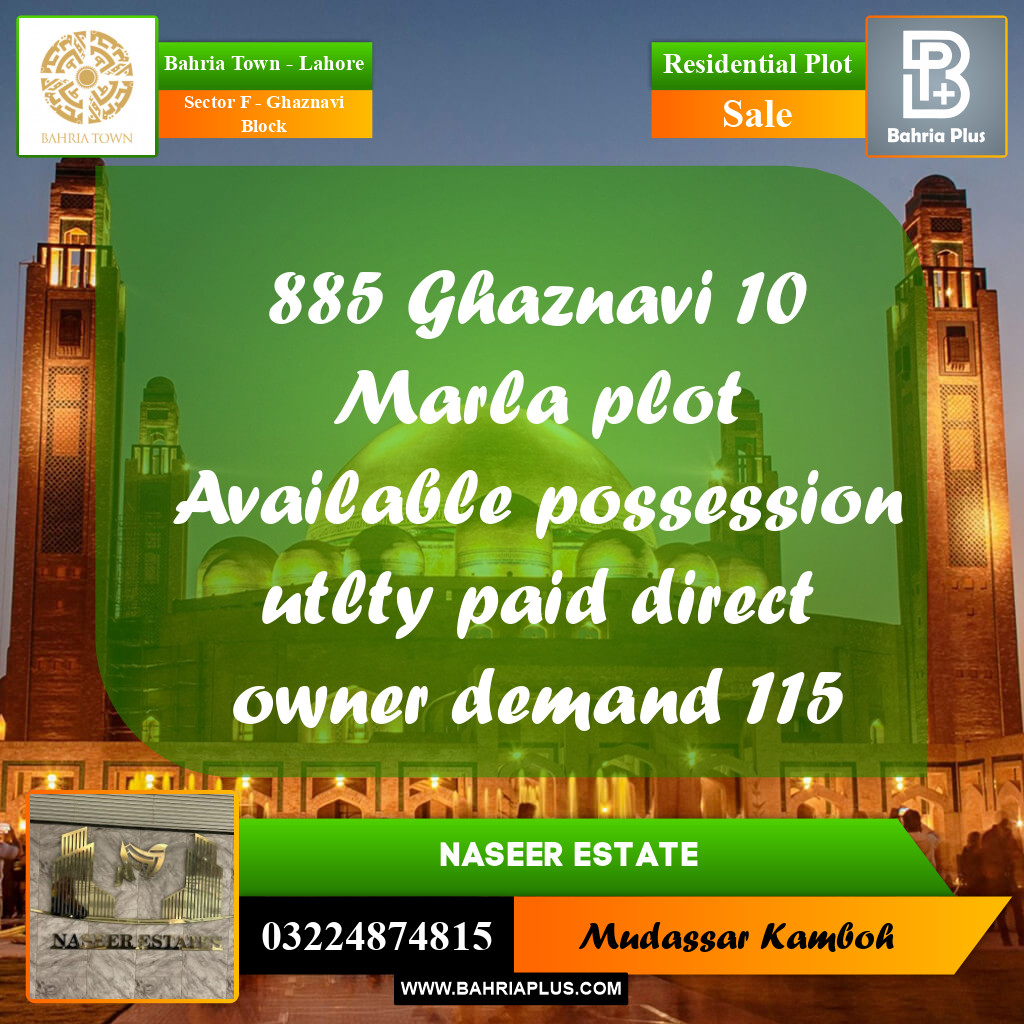 Residential Plot for Sale in Sector F - Ghaznavi Block -  Bahria Town, Lahore - (BP-166802)