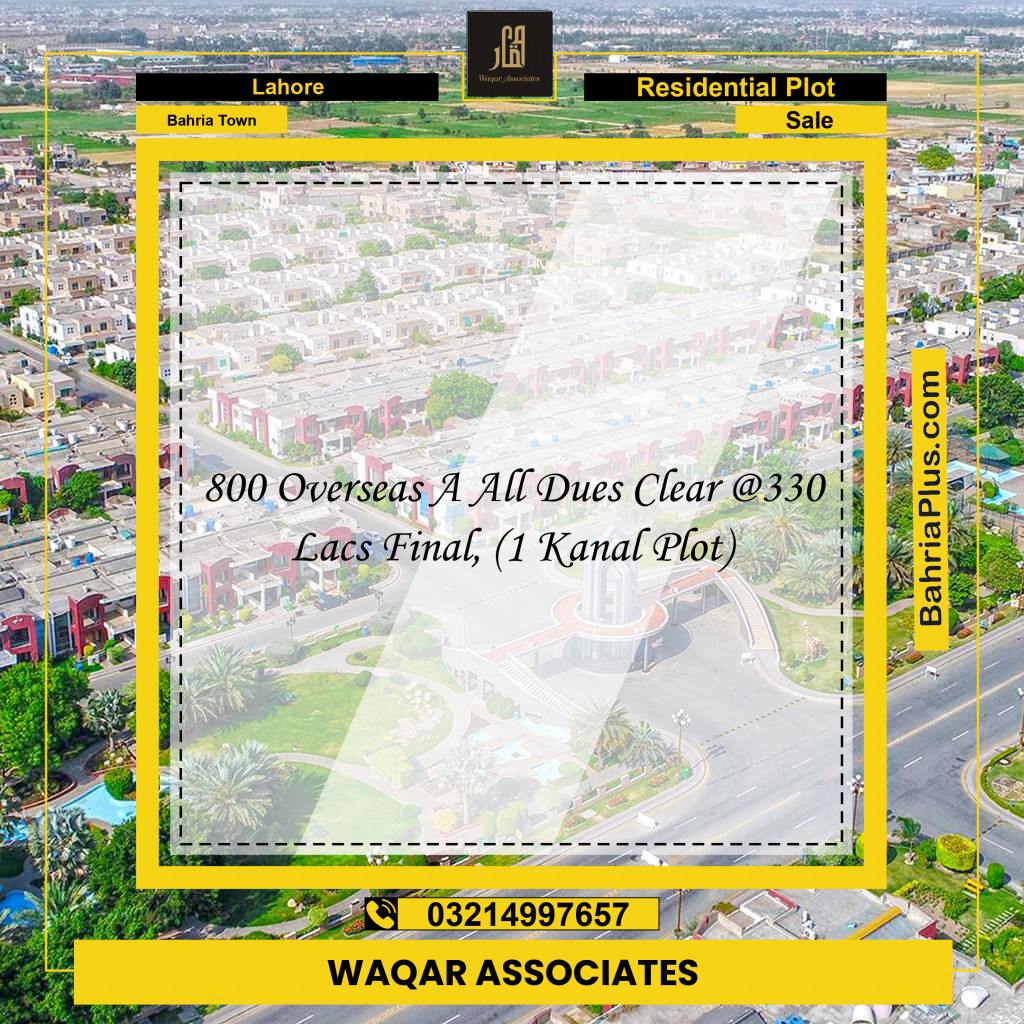 Residential Plot for Sale in Overseas A -  Bahria Town, Lahore - (BP-166804)