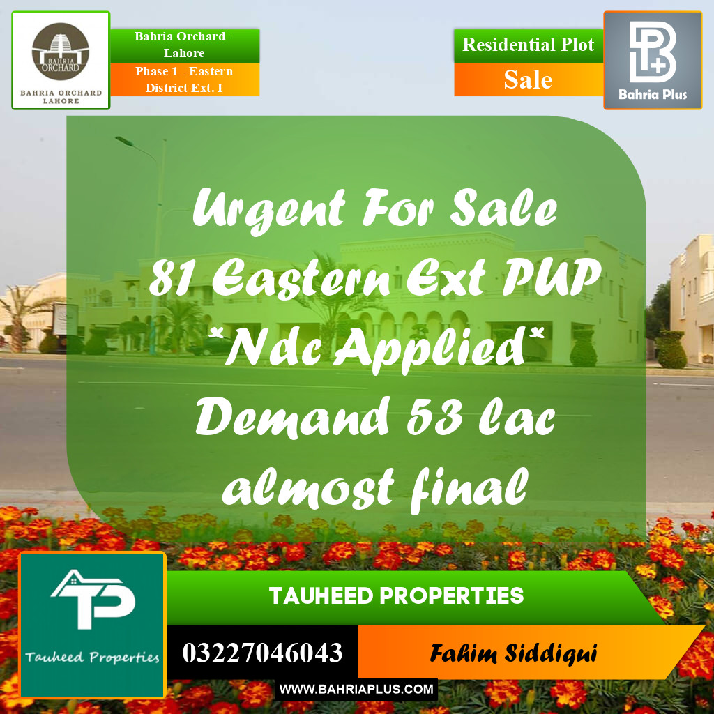Residential Plot for Sale in Phase 1 - Eastern District Ext. I -  Bahria Orchard, Lahore - (BP-166843)