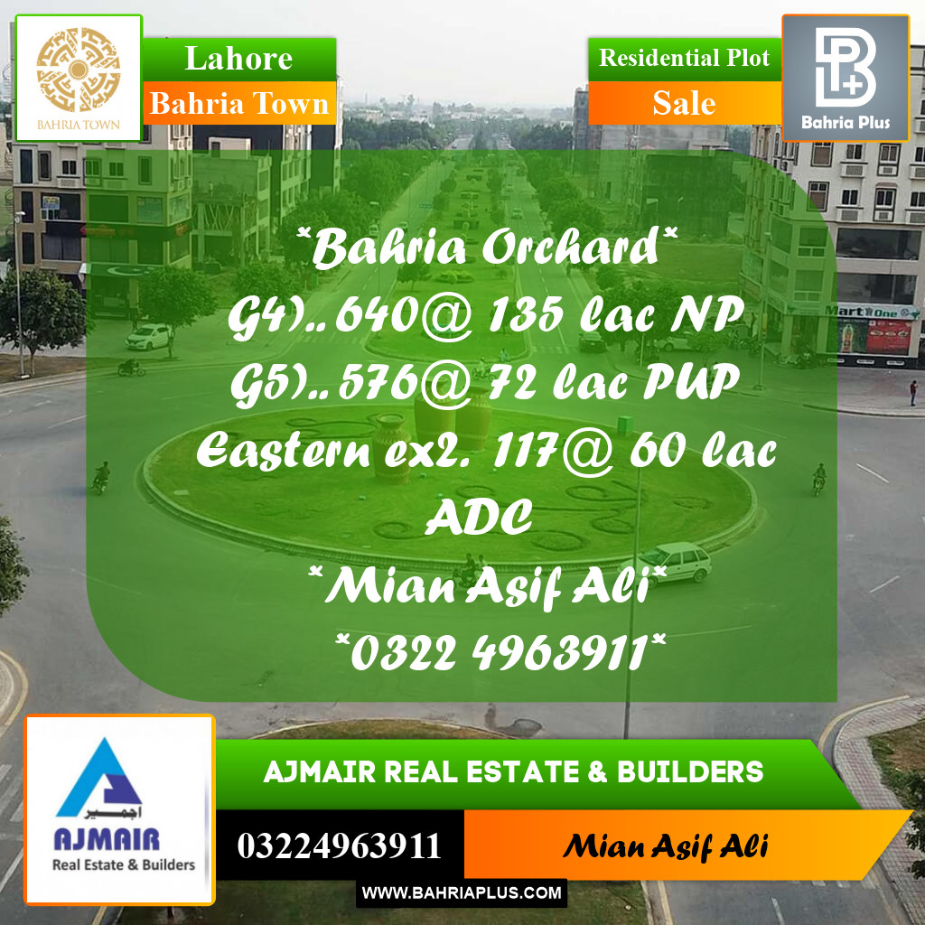 Residential Plot for Sale in Phase 4 - G4 Block -  Bahria Orchard, Lahore - (BP-166851)