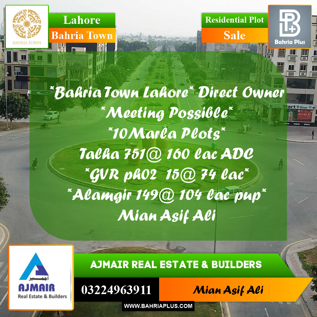 Residential Plot for Sale in Sector F - Talha Block -  Bahria Town, Lahore - (BP-166852)