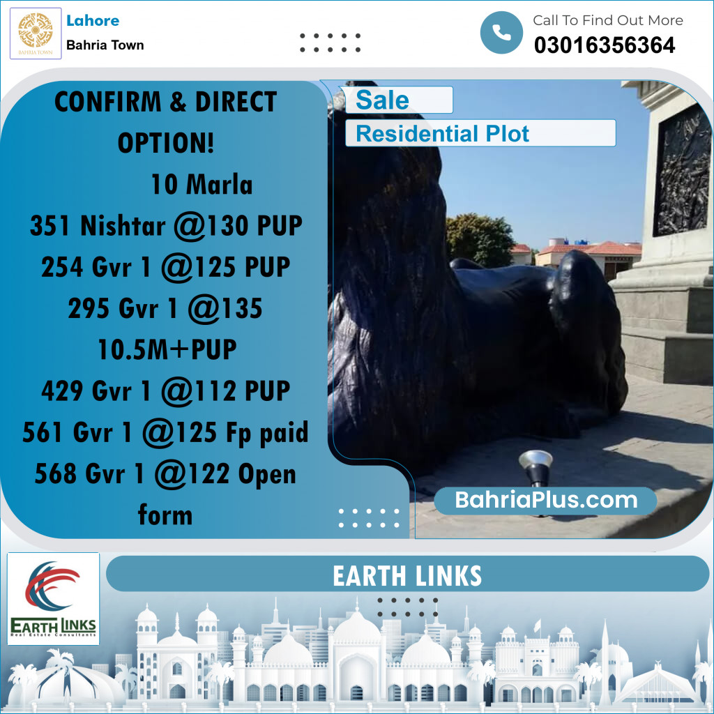 Residential Plot for Sale in Sector E - Nishtar Block -  Bahria Town, Lahore - (BP-166875)