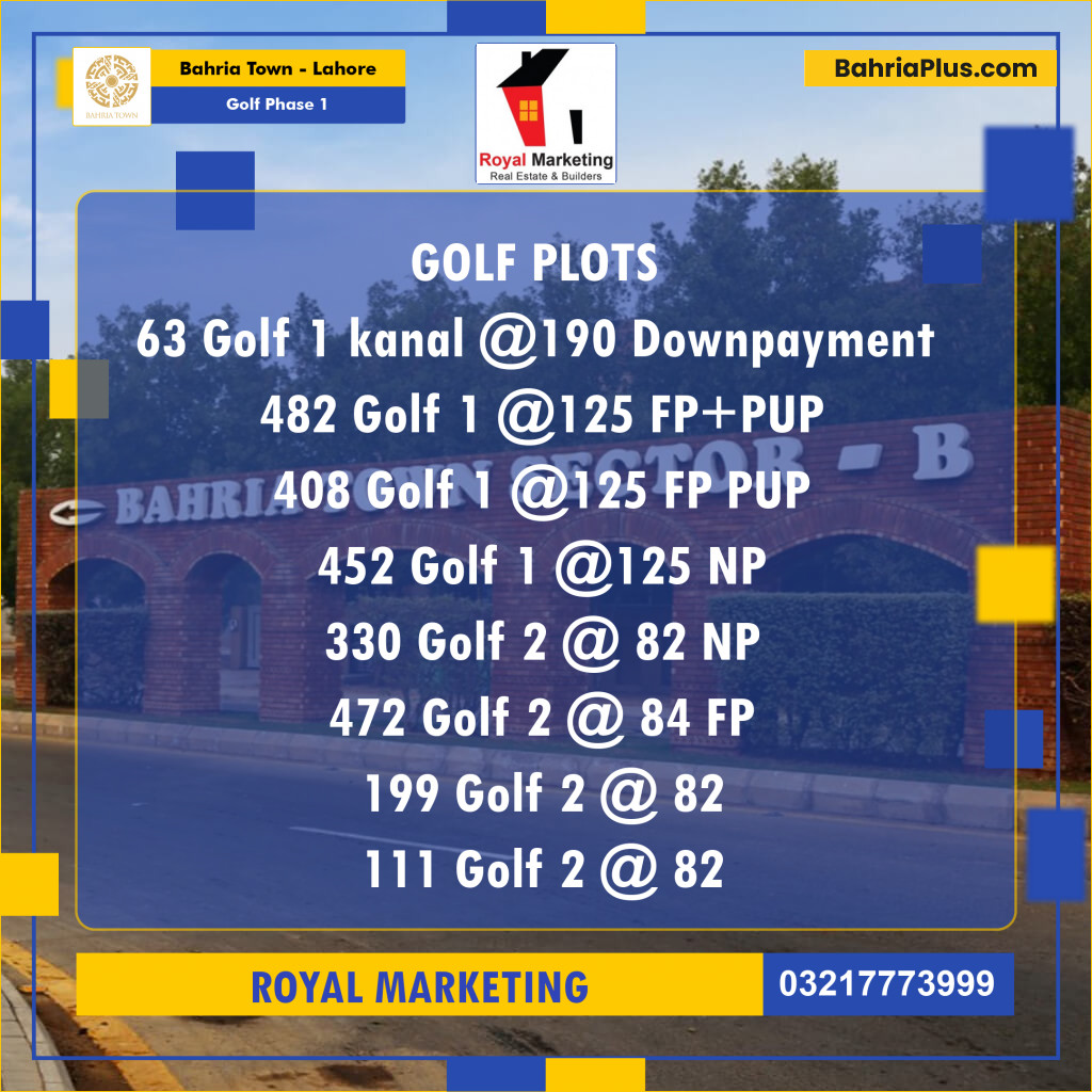 Residential Plot for Sale in Golf Phase 1 -  Bahria Town, Lahore - (BP-166914)