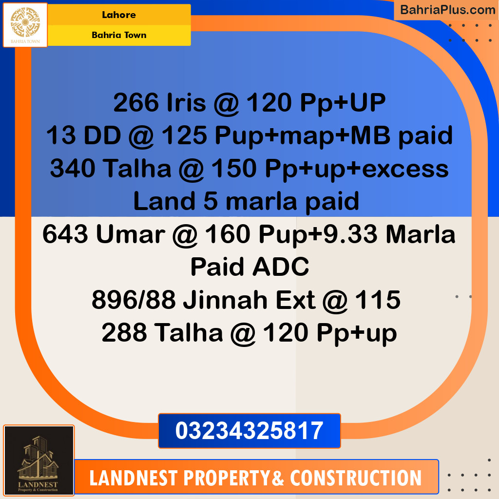Residential Plot for Sale in Sector C - Iris Block -  Bahria Town, Lahore - (BP-166917)