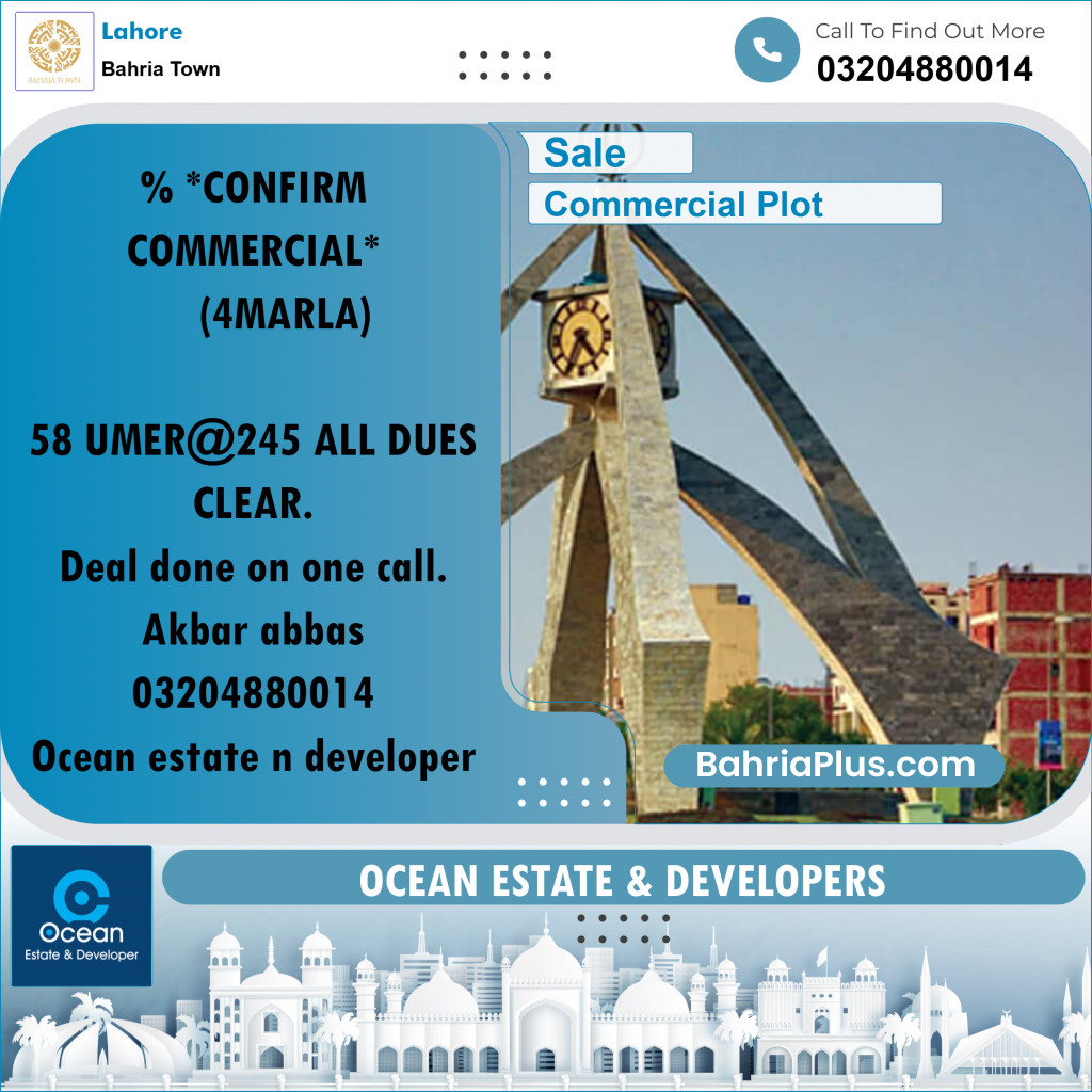 Commercial Plot for Sale in Sector B - Umer Commercial -  Bahria Town, Lahore - (BP-166927)