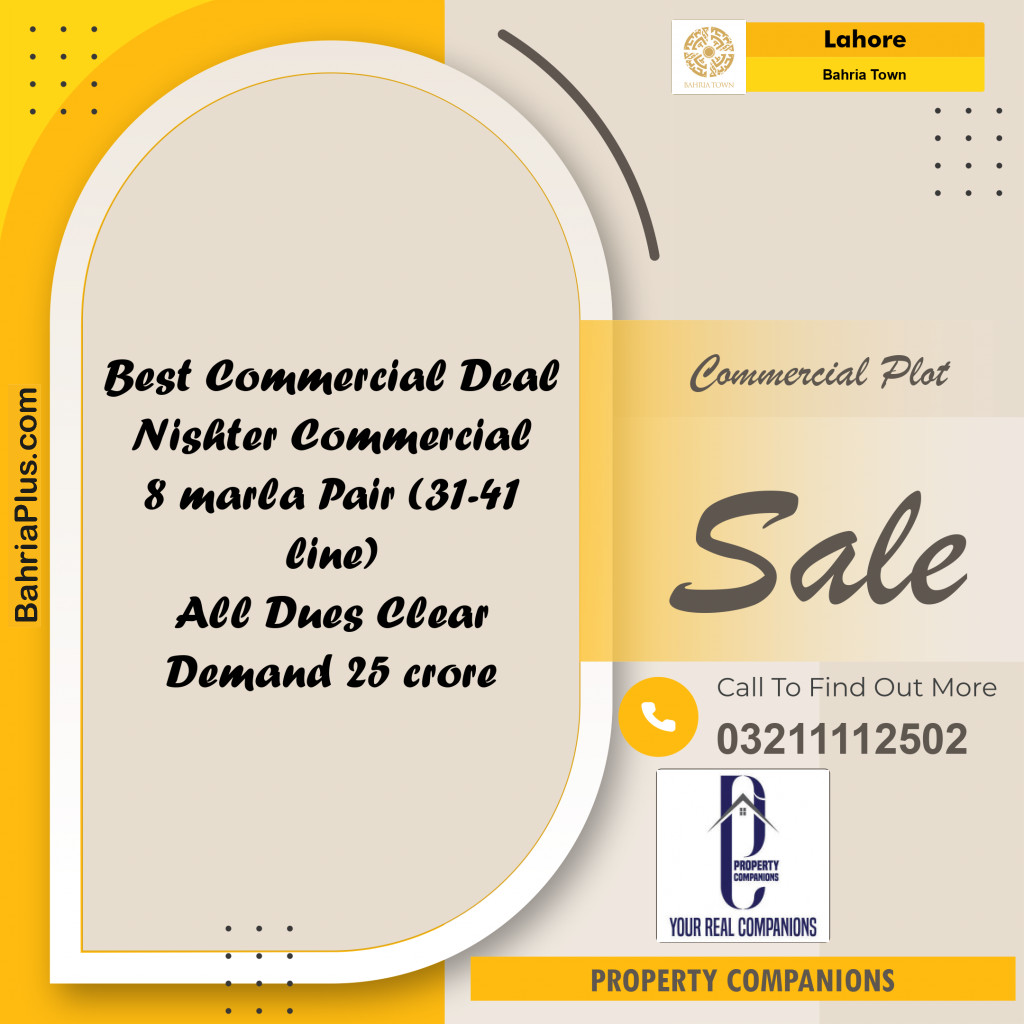Commercial Plot for Sale in Sector E - Nishtar Commercial -  Bahria Town, Lahore - (BP-166951)