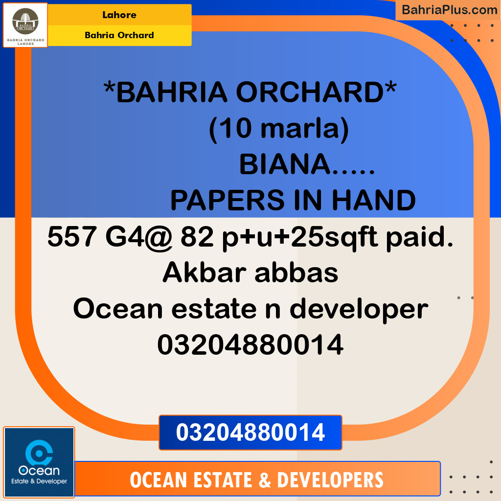 Residential Plot for Sale in Phase 4 - G4 Block -  Bahria Orchard, Lahore - (BP-166968)
