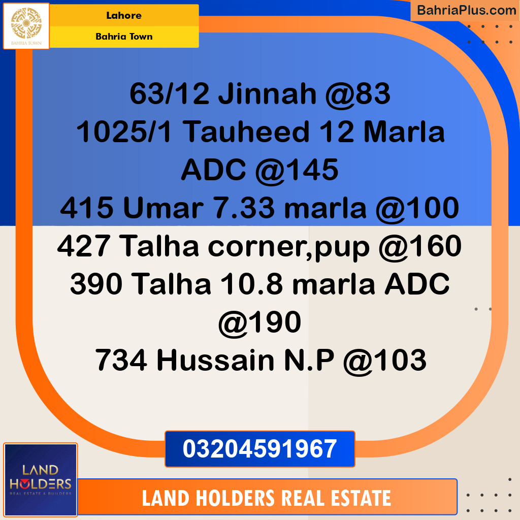 Residential Plot for Sale in Sector E - Jinnah Block -  Bahria Town, Lahore - (BP-166984)