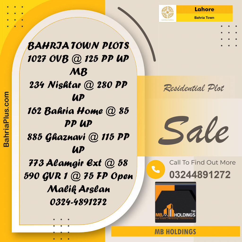 Residential Plot for Sale in Overseas B -  Bahria Town, Lahore - (BP-167008)