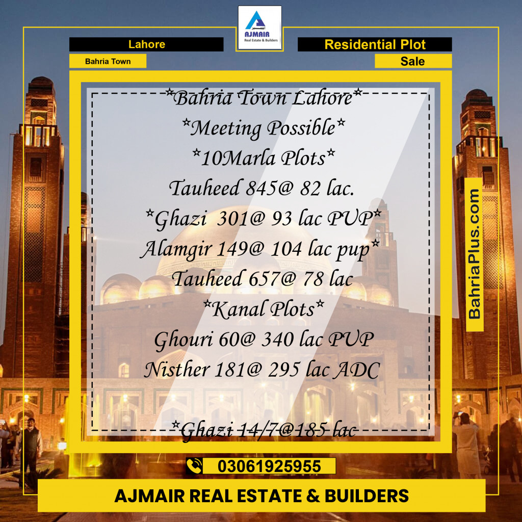 Residential Plot for Sale in Bahria Town, Lahore - (BP-167043)