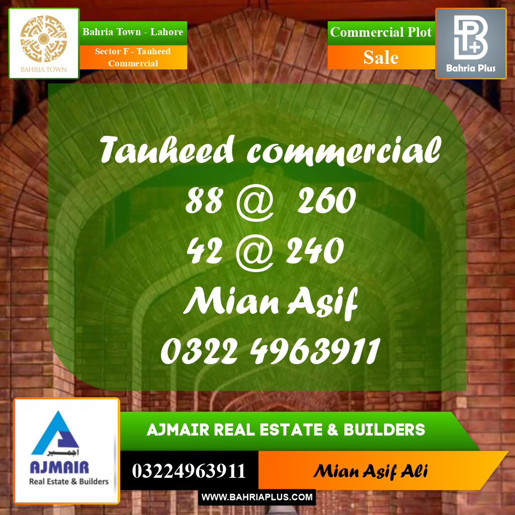 Commercial Plot for Sale in Sector F - Tauheed Commercial -  Bahria Town, Lahore - (BP-167054)