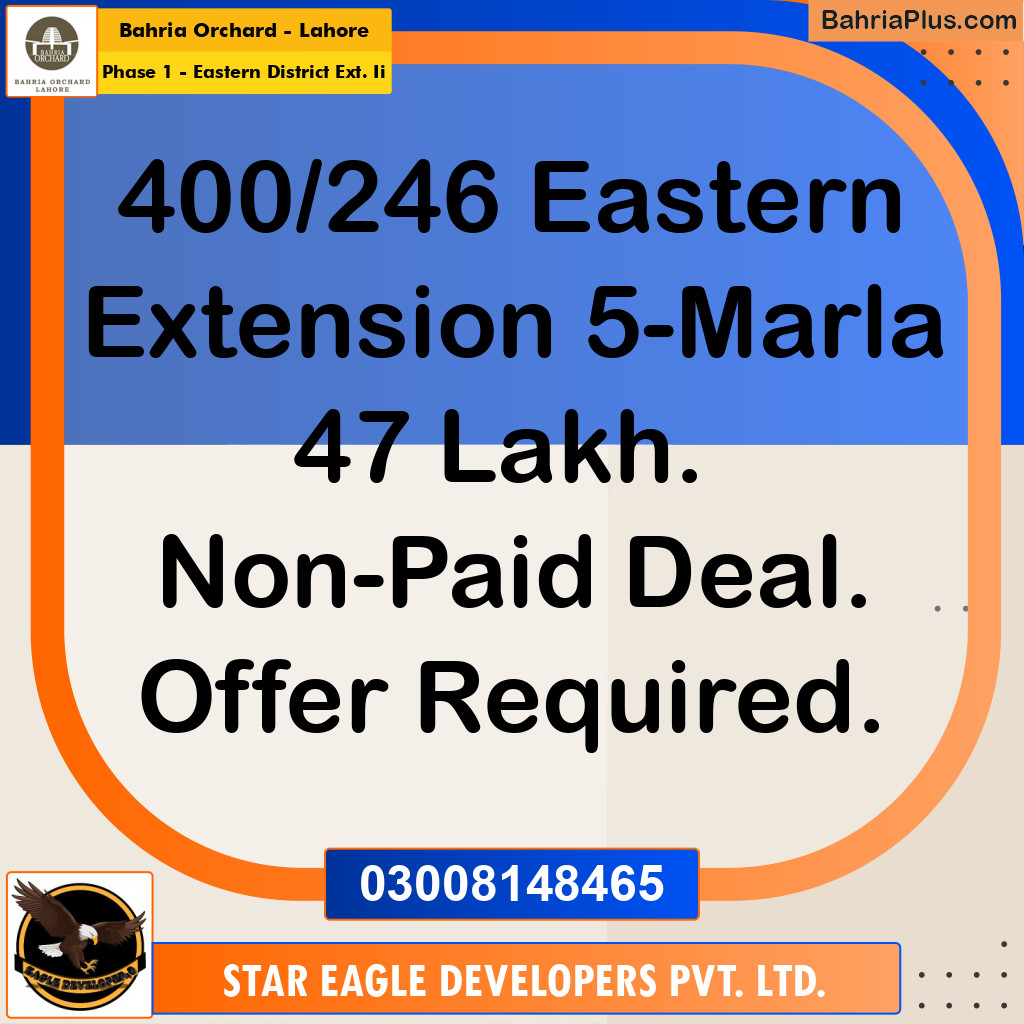 Residential Plot for Sale in Phase 1 - Eastern District Ext. II -  Bahria Orchard, Lahore - (BP-167119)