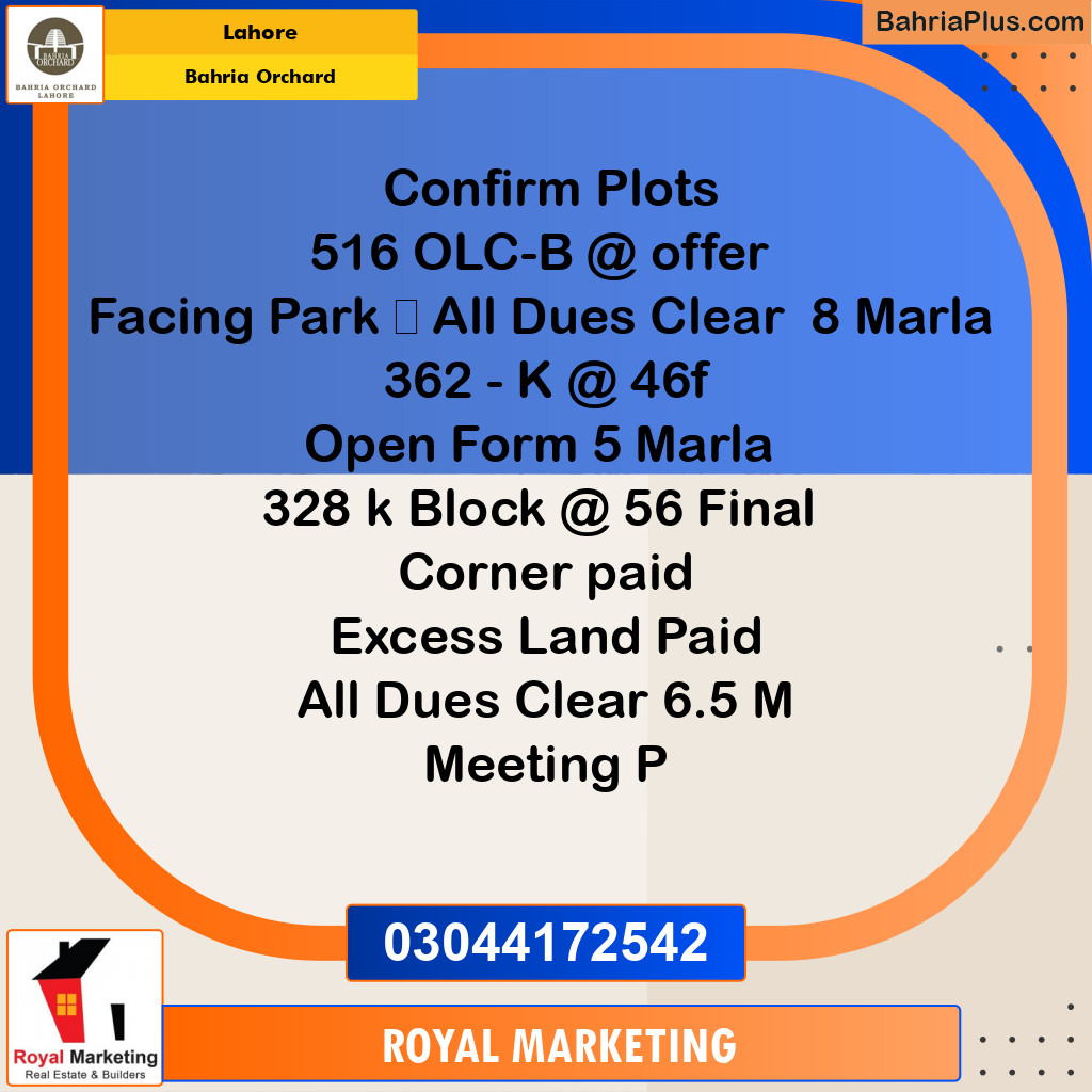 Residential Plot for Sale in OLC-B Block -  Bahria Orchard, Lahore - (BP-167170)