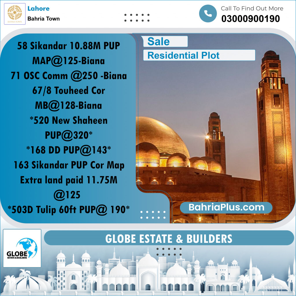 Residential Plot for Sale in Sector F - Sikander Block -  Bahria Town, Lahore - (BP-167192)