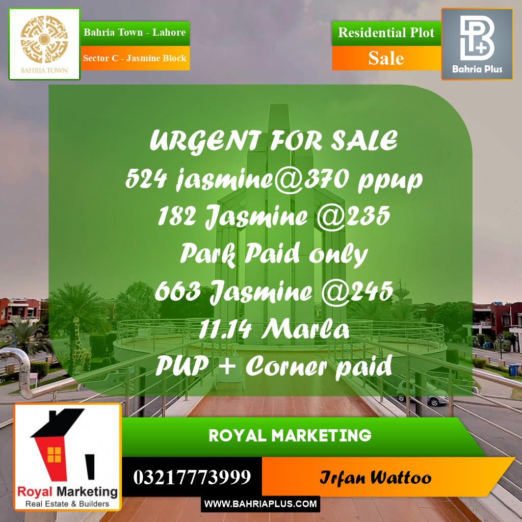 Residential Plot for Sale in Sector C - Jasmine Block -  Bahria Town, Lahore - (BP-167211)