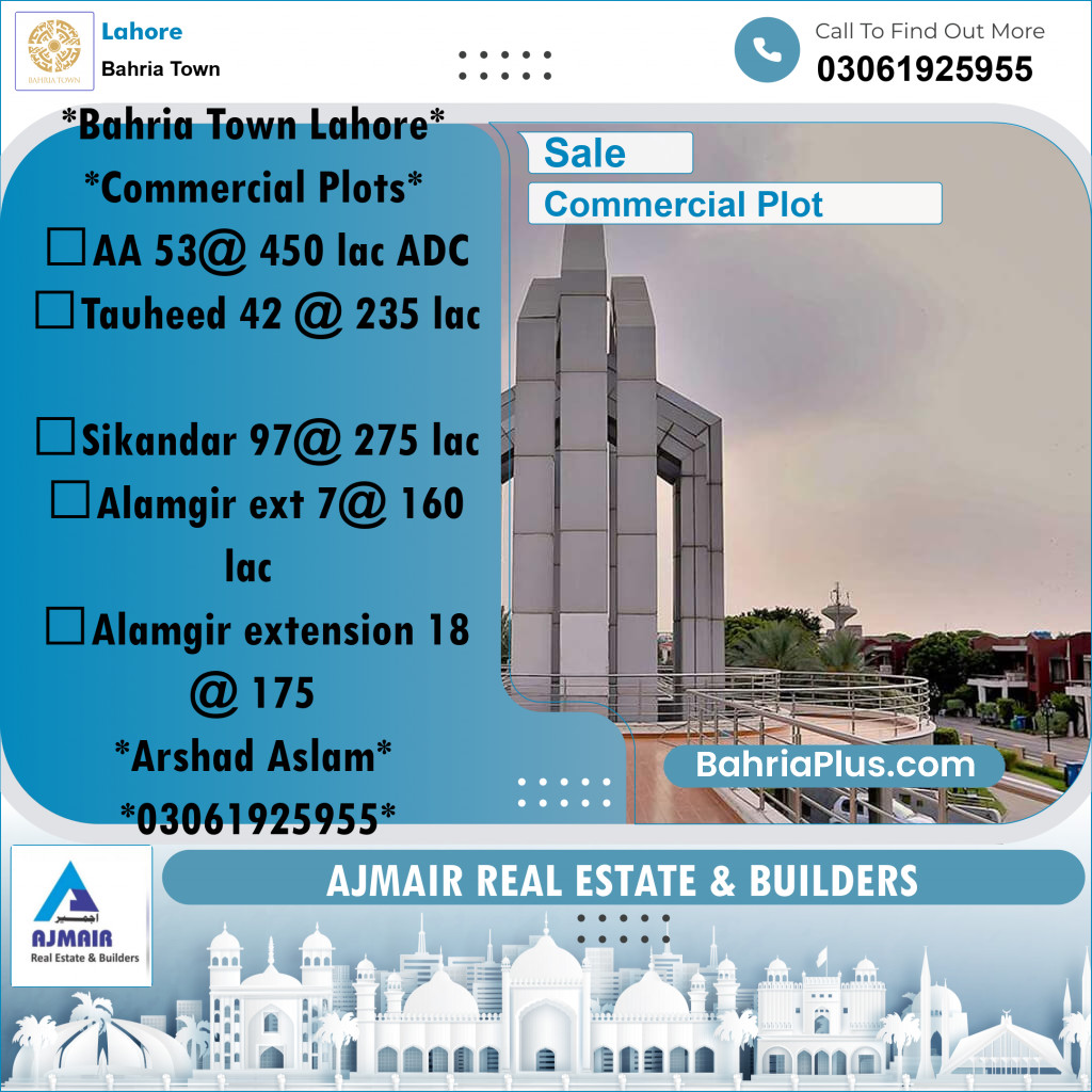 Commercial Plot for Sale in Sector D - AA Block -  Bahria Town, Lahore - (BP-167216)