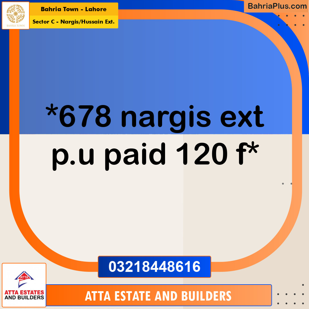 Residential Plot for Sale in Sector C - Nargis/Hussain Ext. -  Bahria Town, Lahore - (BP-167234)