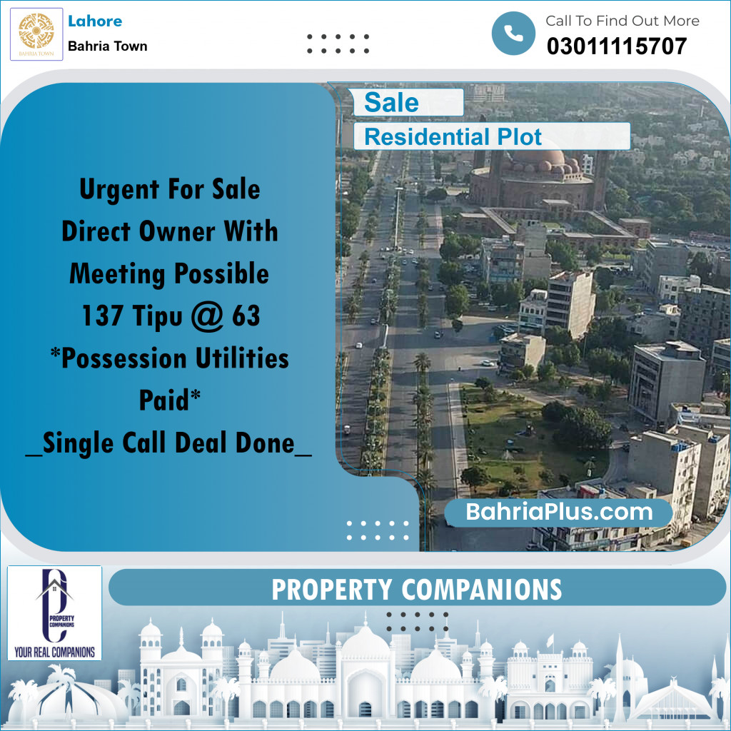 Residential Plot for Sale in Sector F - Tipu Sultan Block -  Bahria Town, Lahore - (BP-167243)