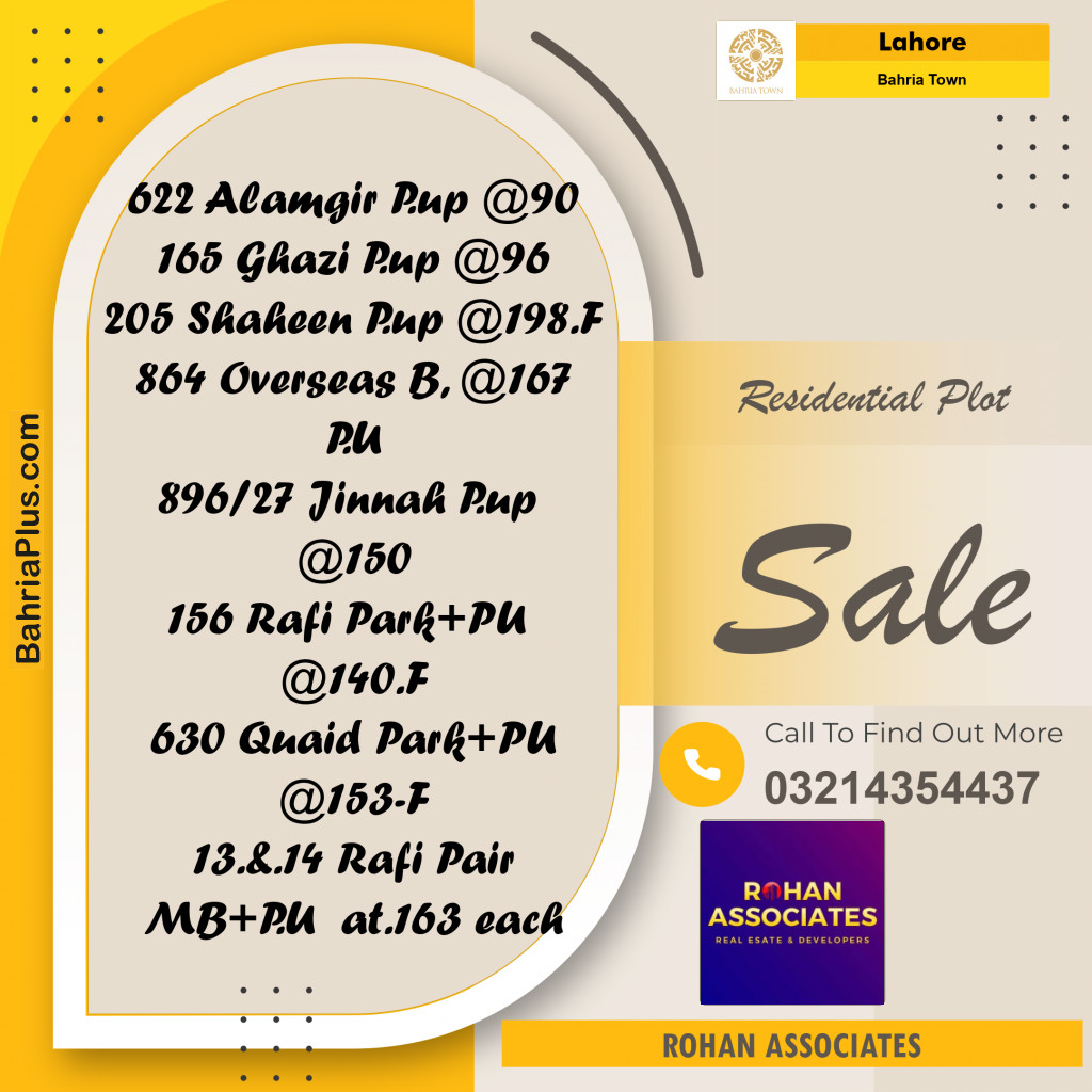 Residential Plot for Sale in Sector F - Alamgir Block -  Bahria Town, Lahore - (BP-167257)