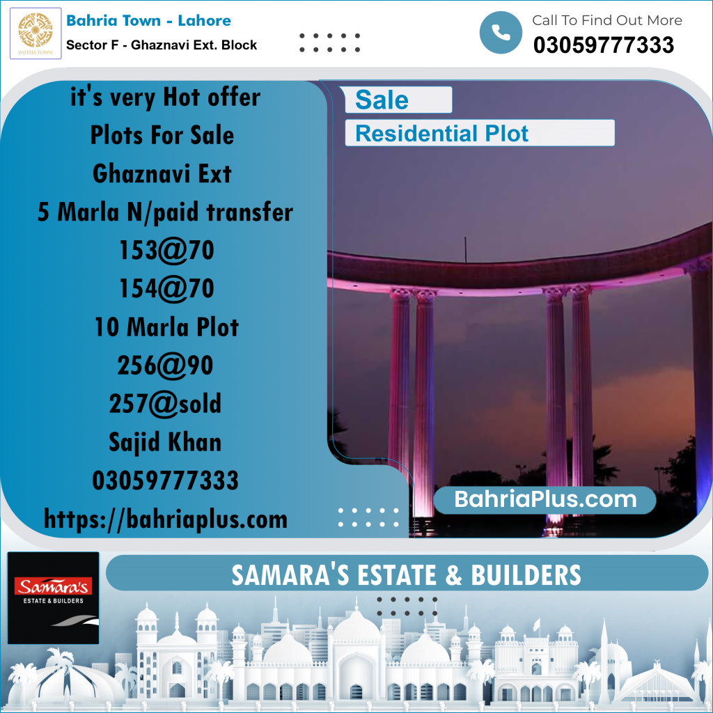 Residential Plot for Sale in Sector F - Ghaznavi Ext. Block -  Bahria Town, Lahore - (BP-167275)