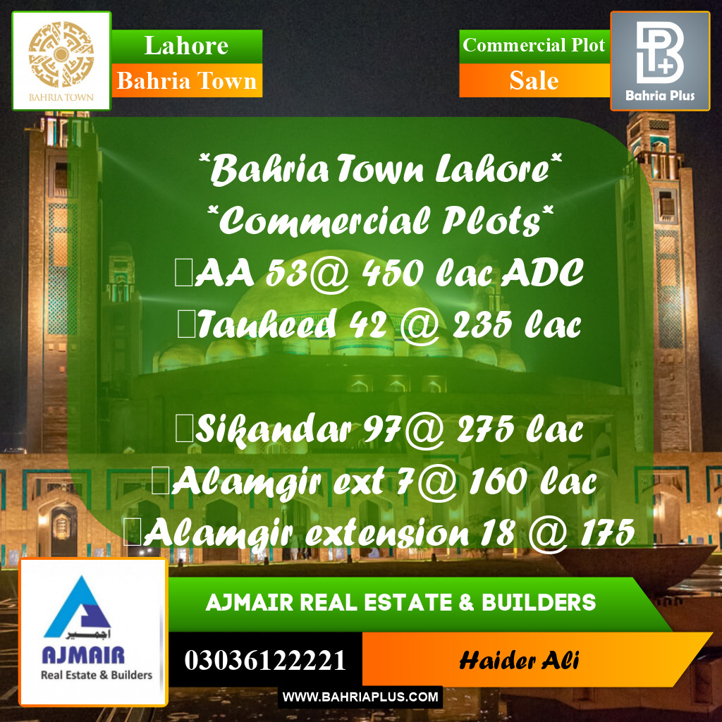 Commercial Plot for Sale in Sector D - AA Block -  Bahria Town, Lahore - (BP-167281)