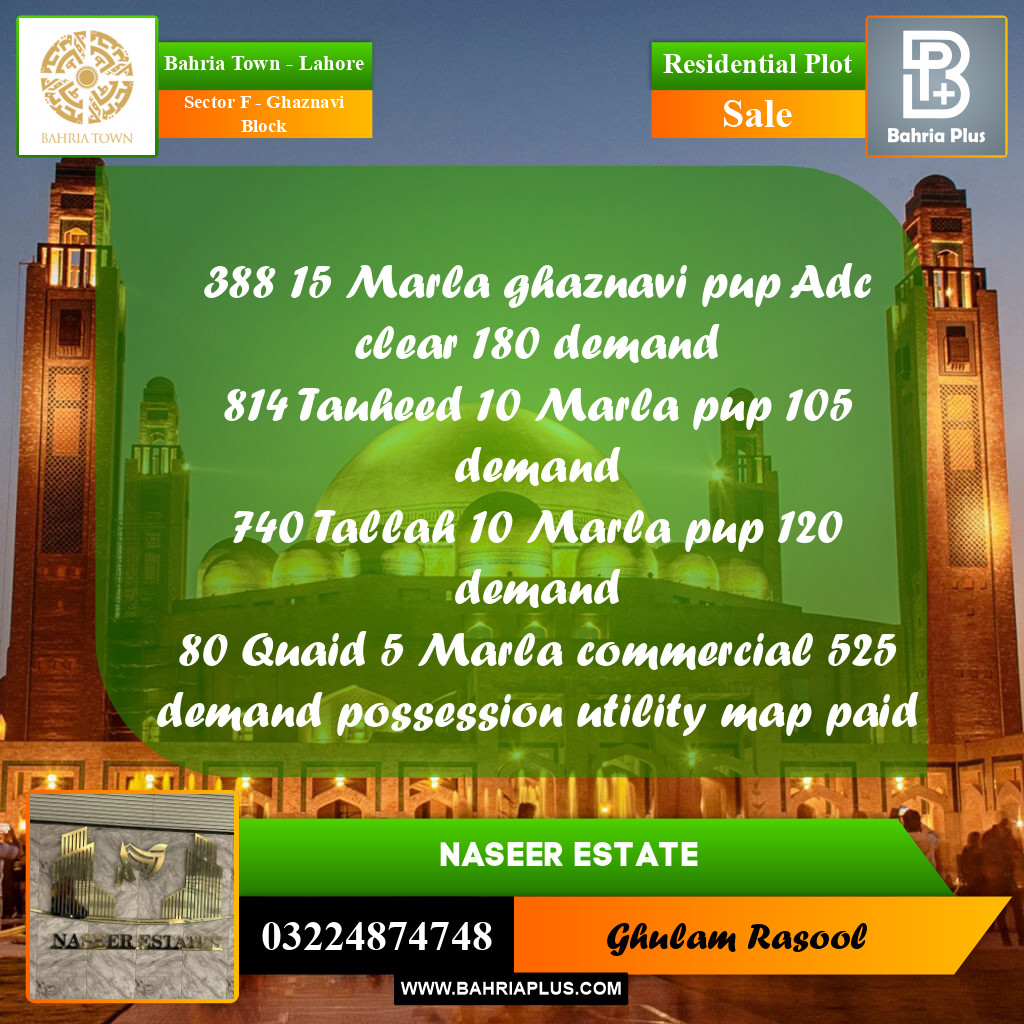 Residential Plot for Sale in Sector F - Ghaznavi Block -  Bahria Town, Lahore - (BP-167306)