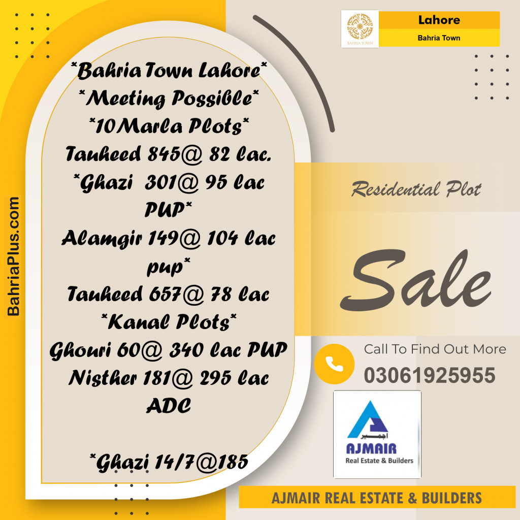 Residential Plot for Sale in Bahria Town, Lahore - (BP-167311)