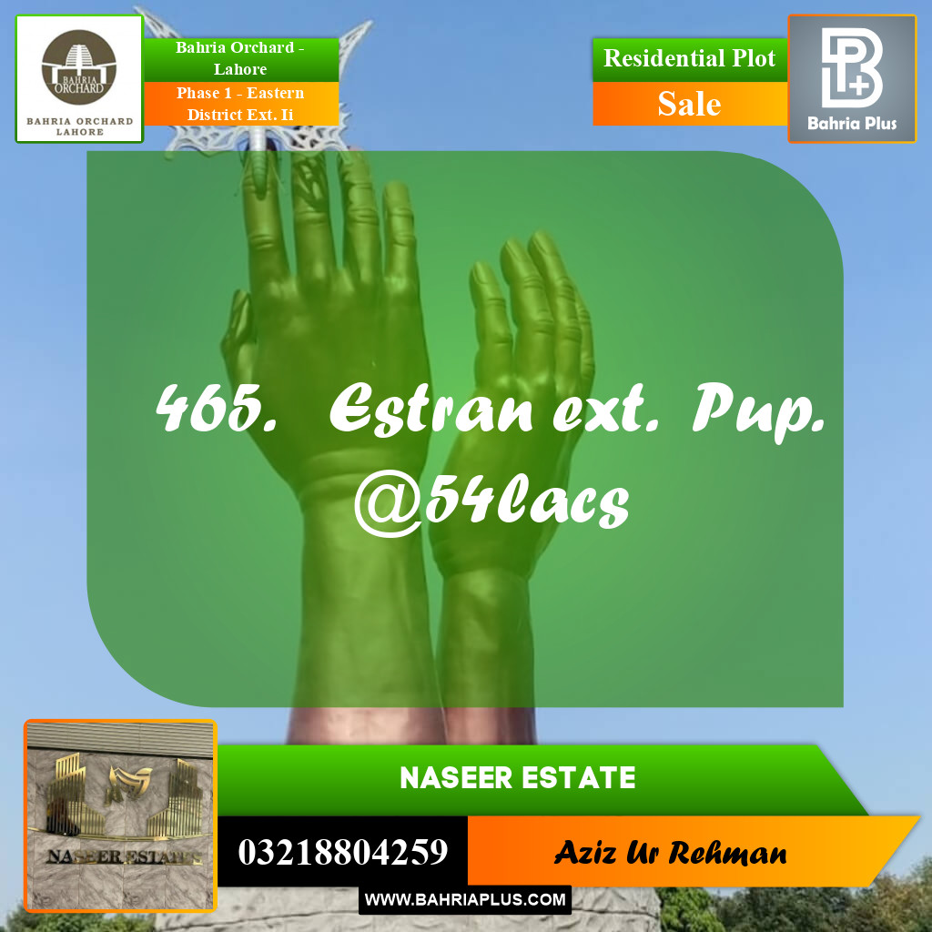 Residential Plot for Sale in Phase 1 - Eastern District Ext. II -  Bahria Orchard, Lahore - (BP-167354)