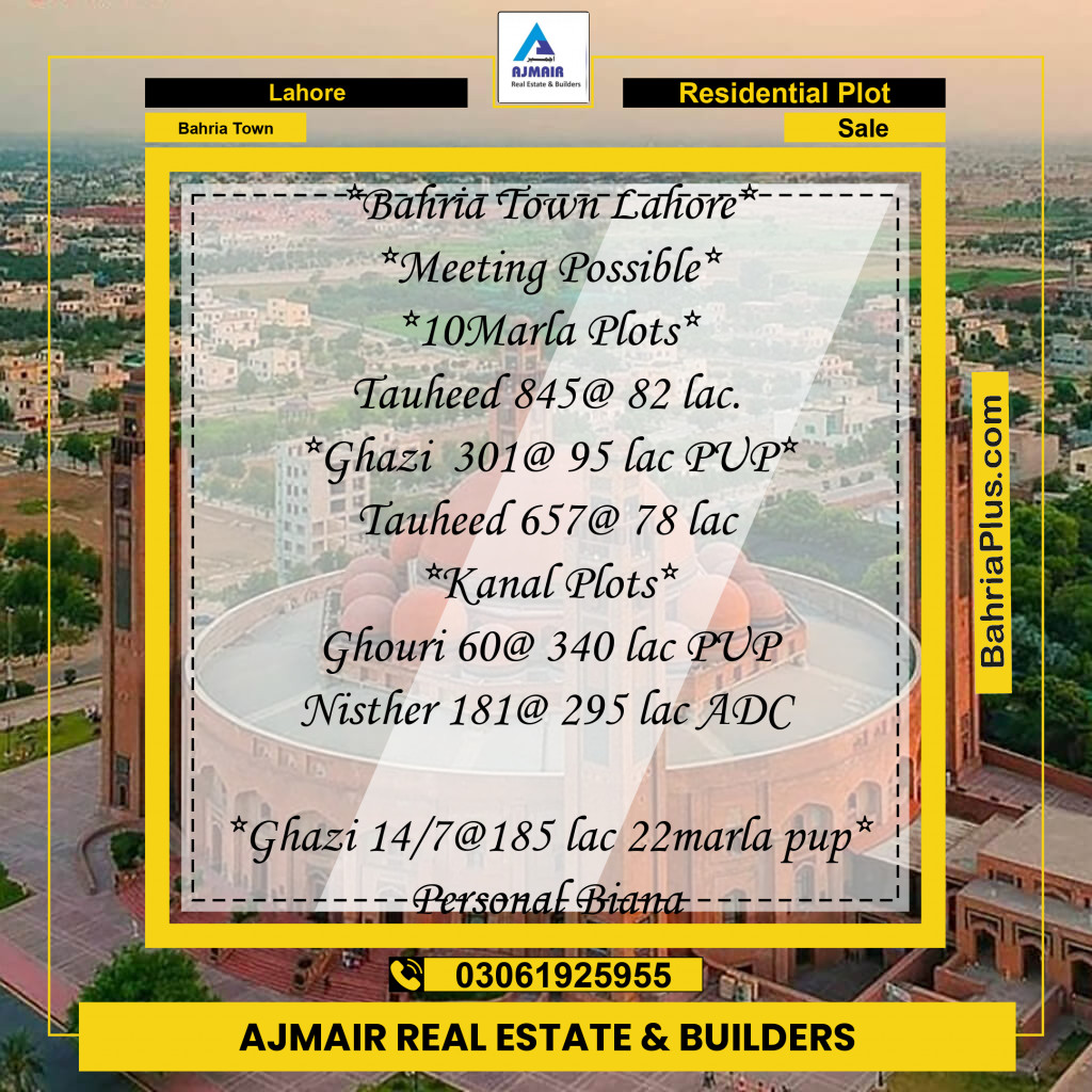 Residential Plot for Sale in Bahria Town, Lahore - (BP-167356)