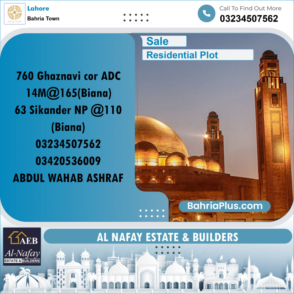 Residential Plot for Sale in Sector F - Ghaznavi Block -  Bahria Town, Lahore - (BP-167378)