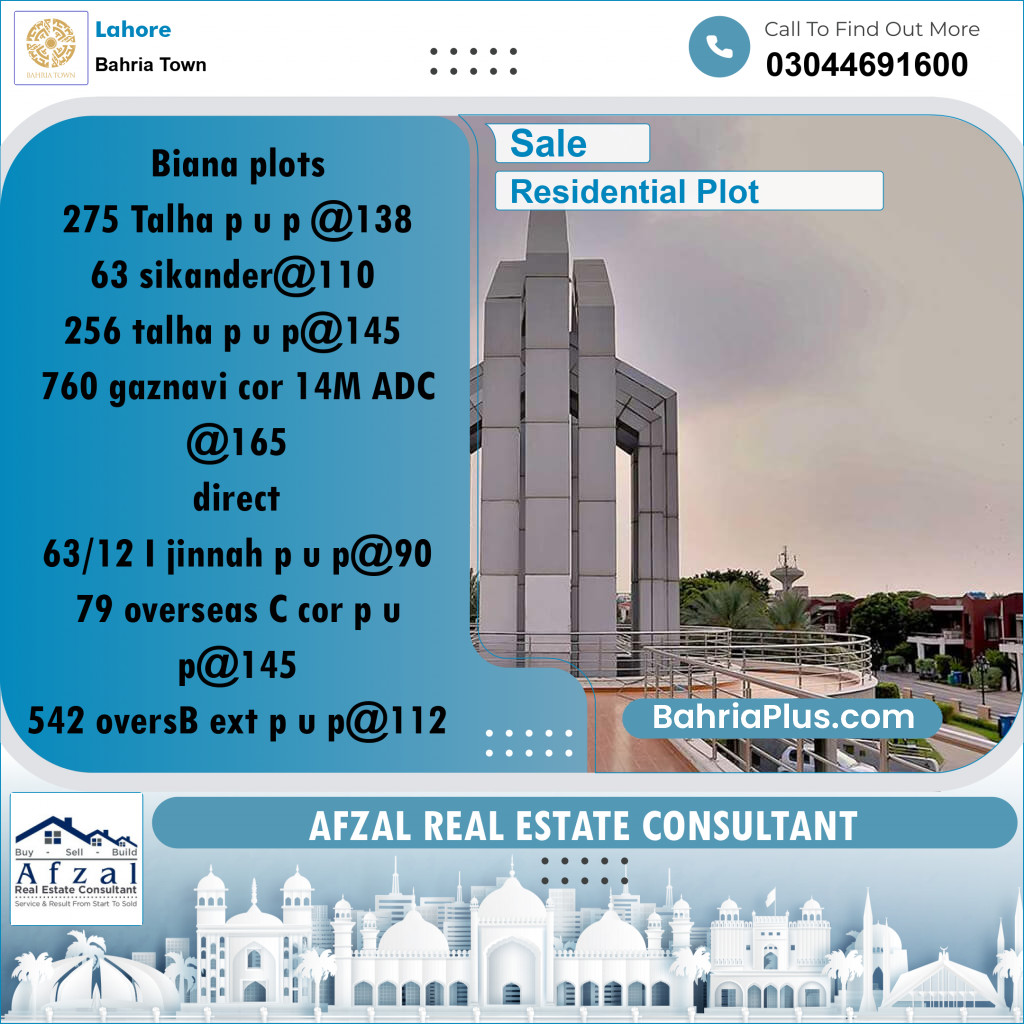Residential Plot for Sale in Sector F - Talha Block -  Bahria Town, Lahore - (BP-167383)