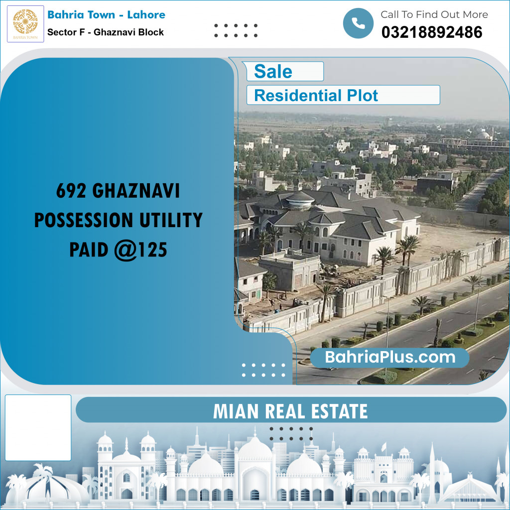 Residential Plot for Sale in Sector F - Ghaznavi Block -  Bahria Town, Lahore - (BP-167406)